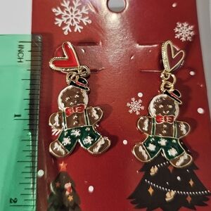 Festive Gingerbread Man Earrings with Heart Accents